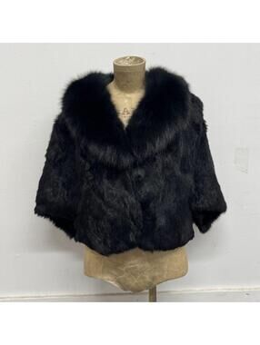 Vintage Y2K Black Rabbit & Fox Fur Jacket Coat